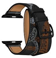Ремешок для Apple Watch Band 42/44mm Lyambda Meridiana Ремешок кожанный черно-белый LWA-01-44-BK купить в Барнауле