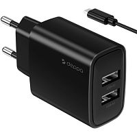 СЗУ Deppa 2xUSB-А, 2,4А, дата-кабель USB-C 1м, чёрный купить в Барнауле