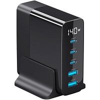 Зарядная станция 3xUSB Type-C, 2xUSB, PD, QC, 140Вт, черный, Deppa купить в Барнауле